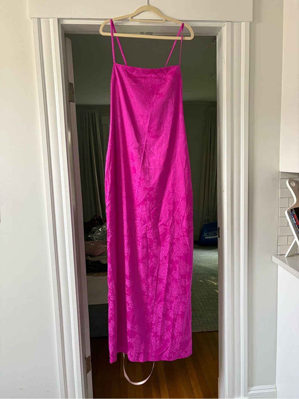 Lulu's Hot Pink Floral Jacquard Slip Dress